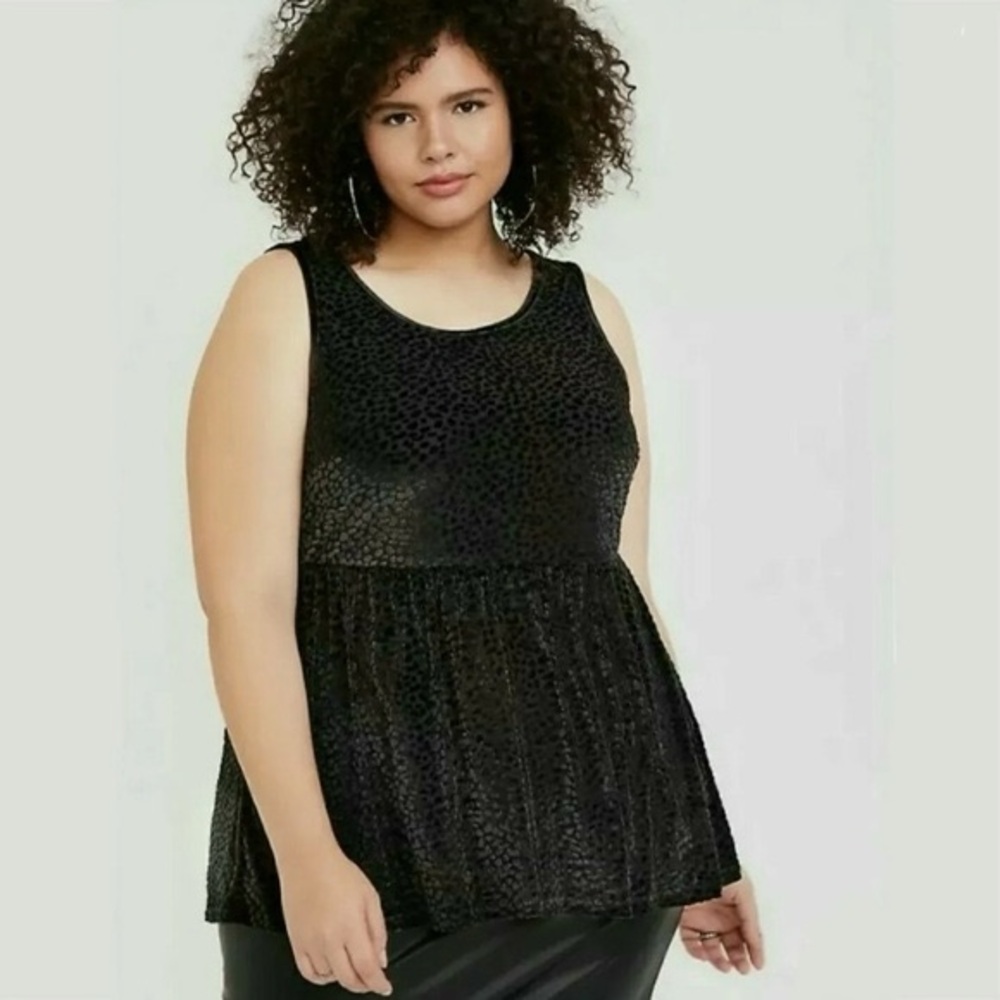 Torrid Velvet Burnout Leopard Peplum Top Black Plus Size 3X Whimsigoth Punk Chic